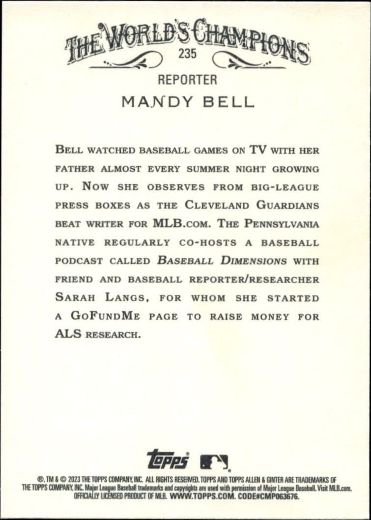 2023 Topps Allen & Ginter Mandy Bell #235 baseball trading card back