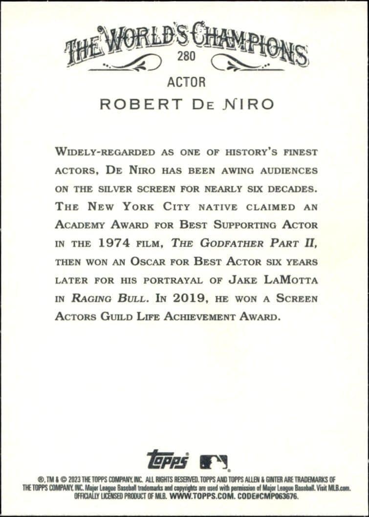 2023 Topps Allen & Ginter Robert De Niro #280 baseball trading card back
