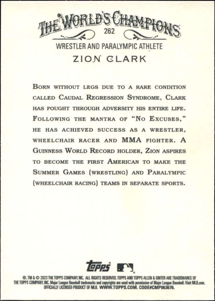 2023 Topps Allen & Ginter Zion Clark #262 baseball trading card back