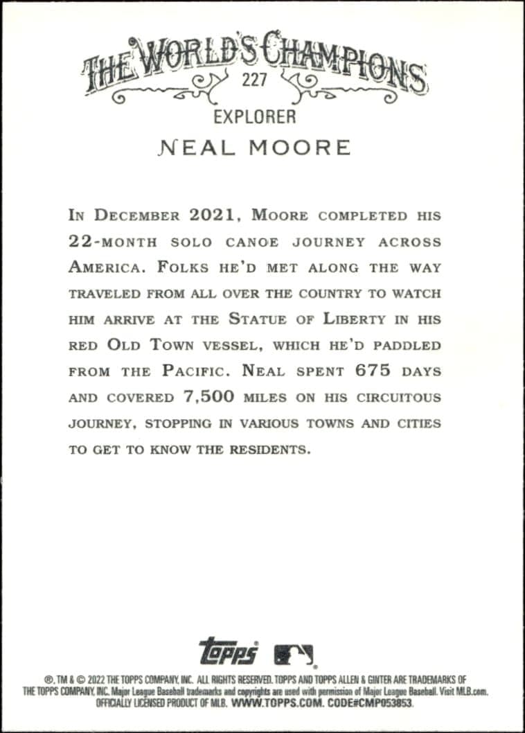 2022 Topps Allen & Ginter Neal Moore #227 baseball trading card back