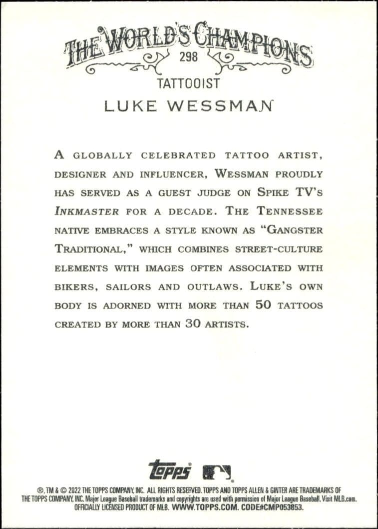 2022 Topps Allen & Ginter Luke Wessman #298 baseball trading card back