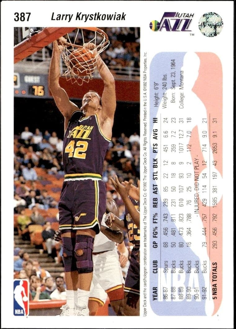 1992-93 Upper Deck Blue Blue Edwards #387 basketball trading card back