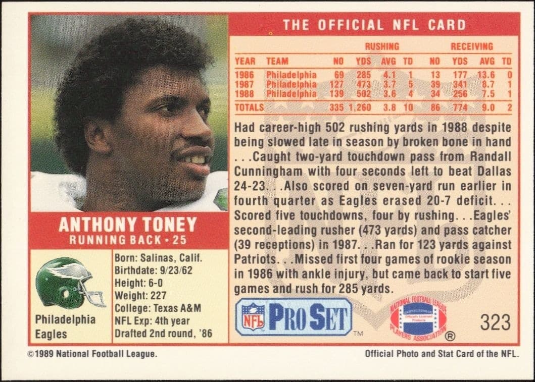 1989 Pro Set Buster Posey #133 football trading card back