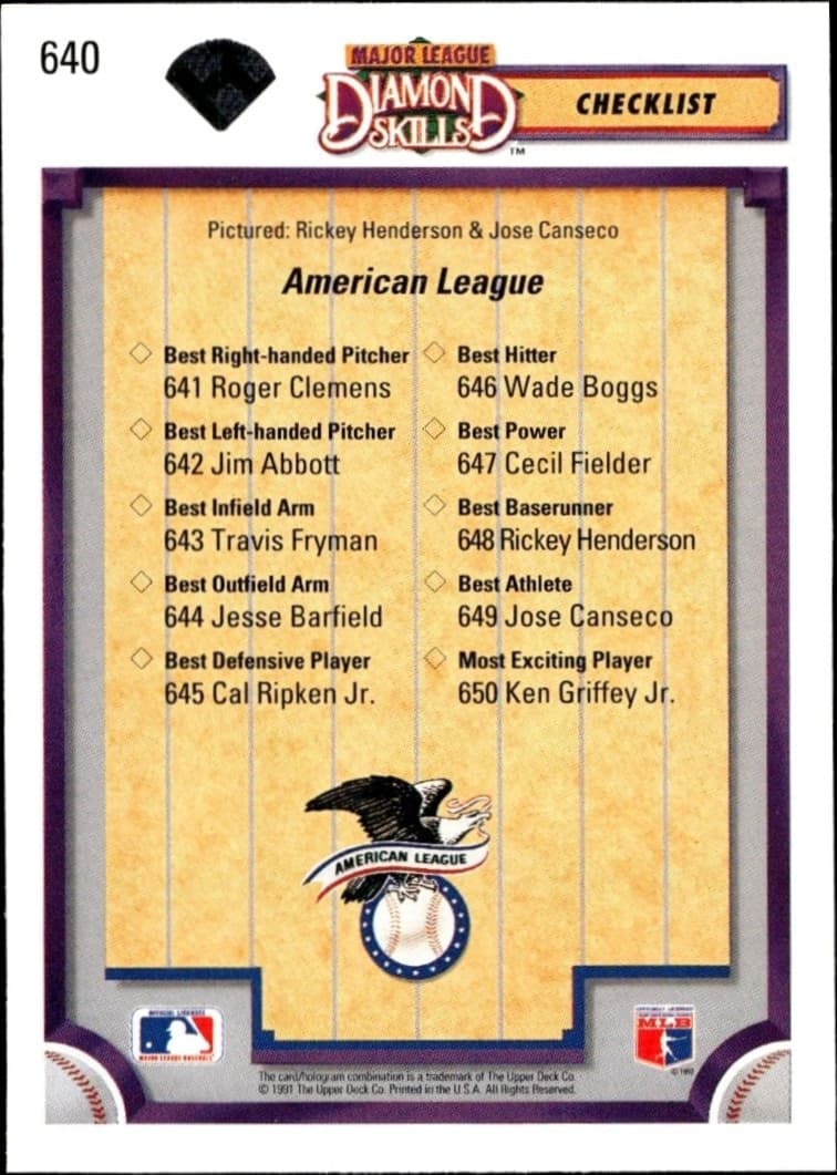 1992 Upper Deck Checklist #640 baseball trading card front