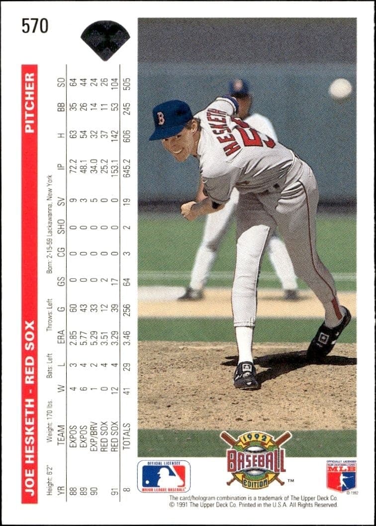1992 Upper Deck Joe Hesketh #570 baseball trading card back