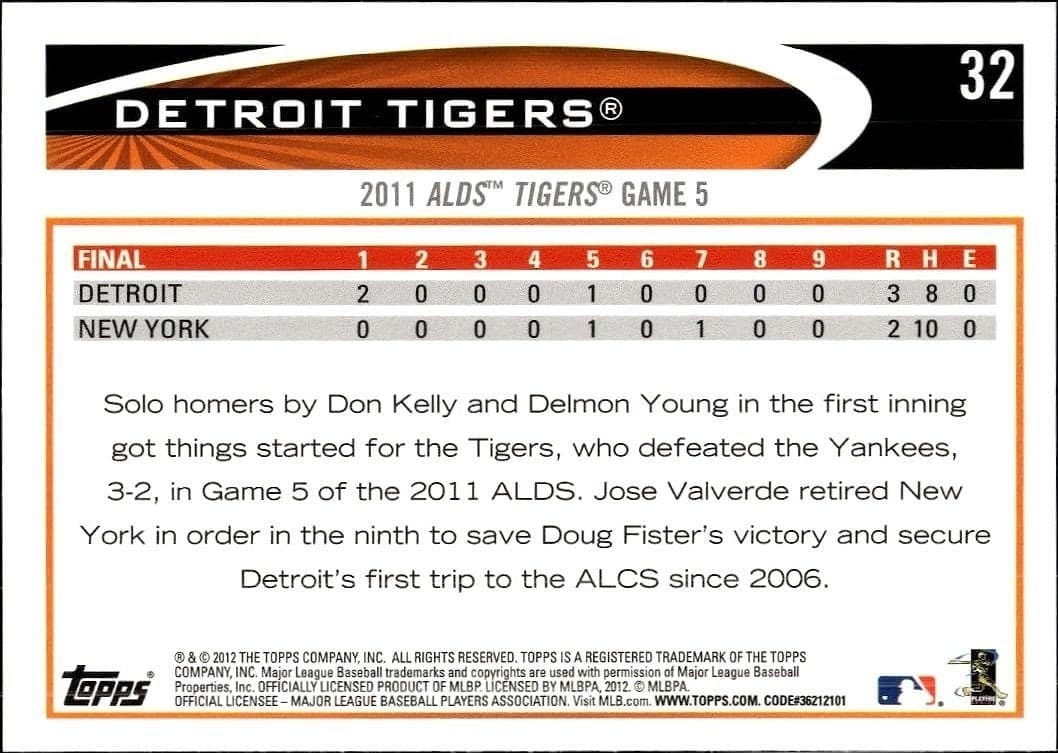 2012 Topps Detroit Tigers #32 baseball trading card back