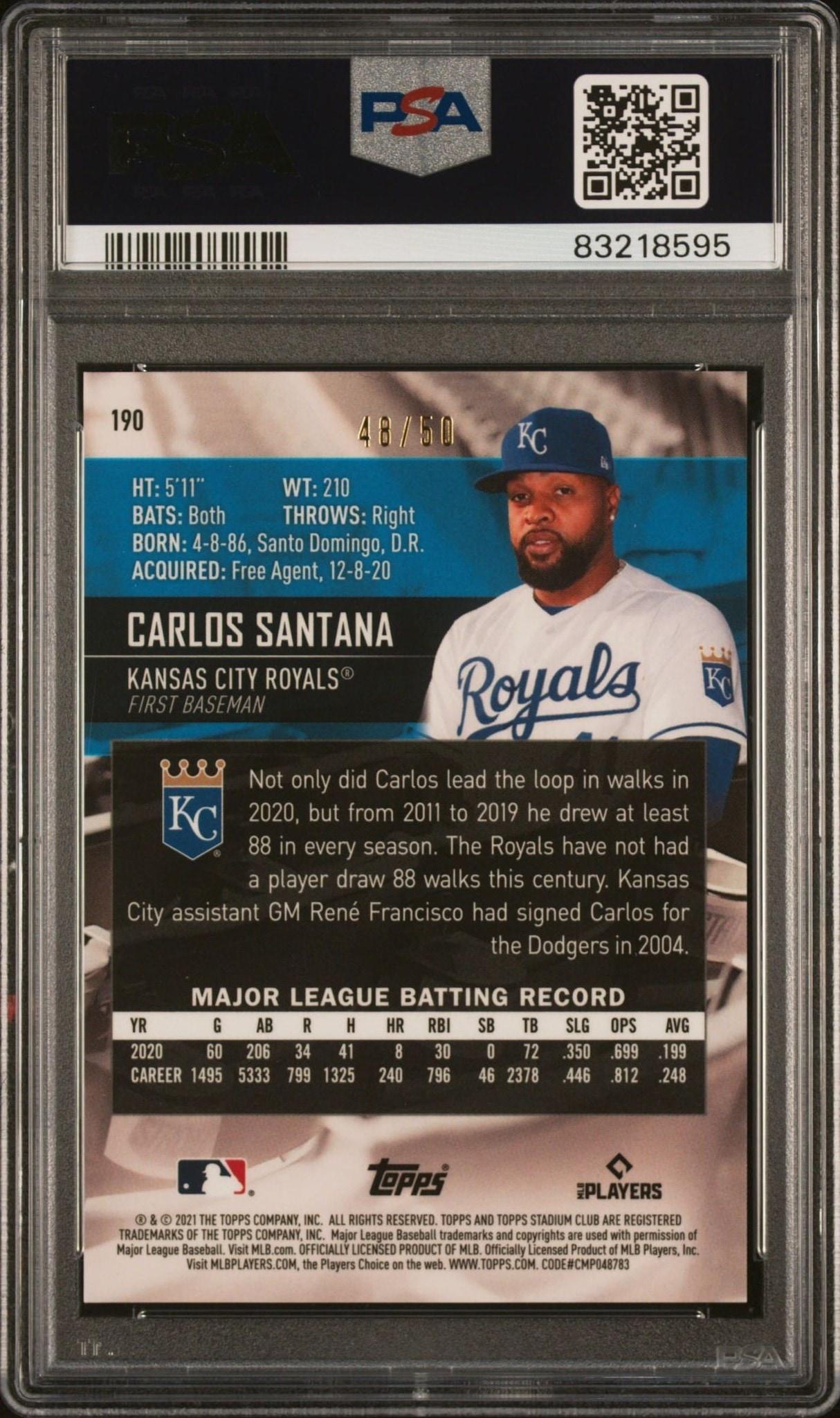 2021 Topps Stadium Club Chrome Carlos Santana #190 baseball trading card back
