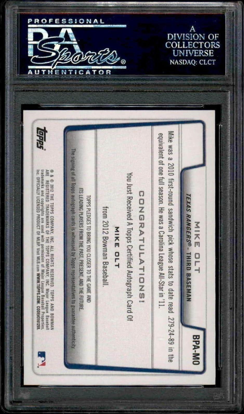 2012 Bowman Prospects Mike Olt #BPA-MO baseball trading card back