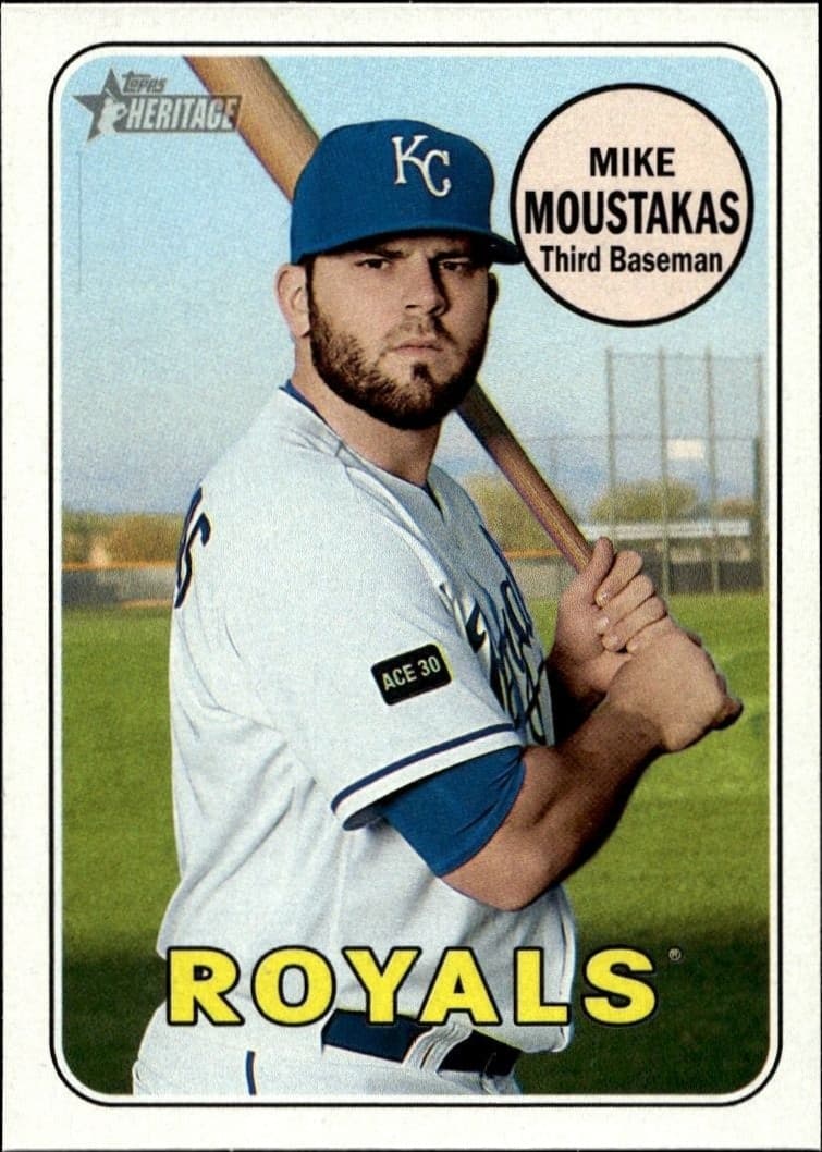 2018 Topps Heritage Mike Moustakas #93 baseball trading card front
