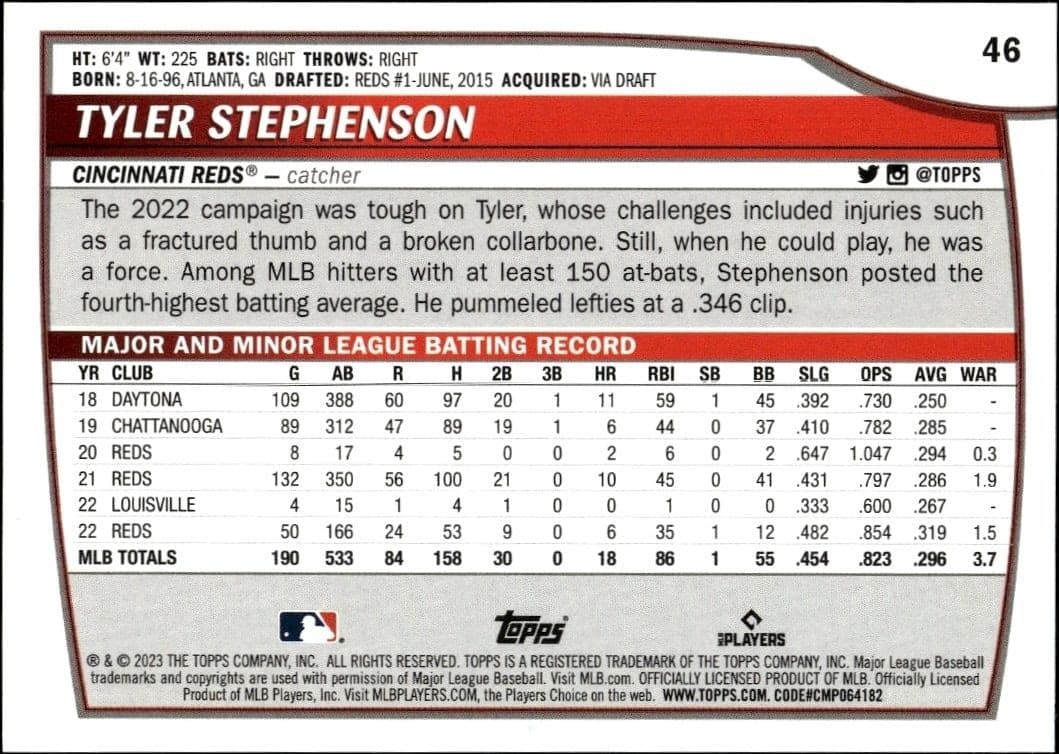 2023 Topps Big League Tyler Stephenson #46 baseball trading card back
