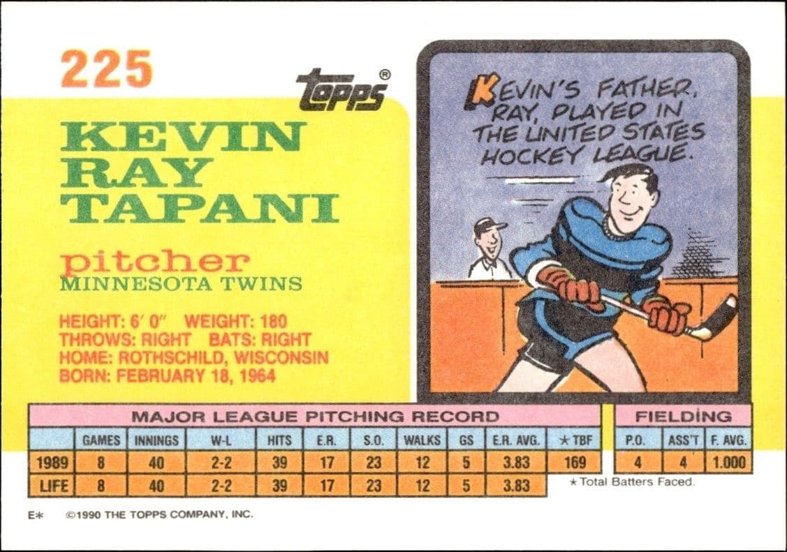 1990 Topps Big Kevin Tapani #225 baseball trading card back