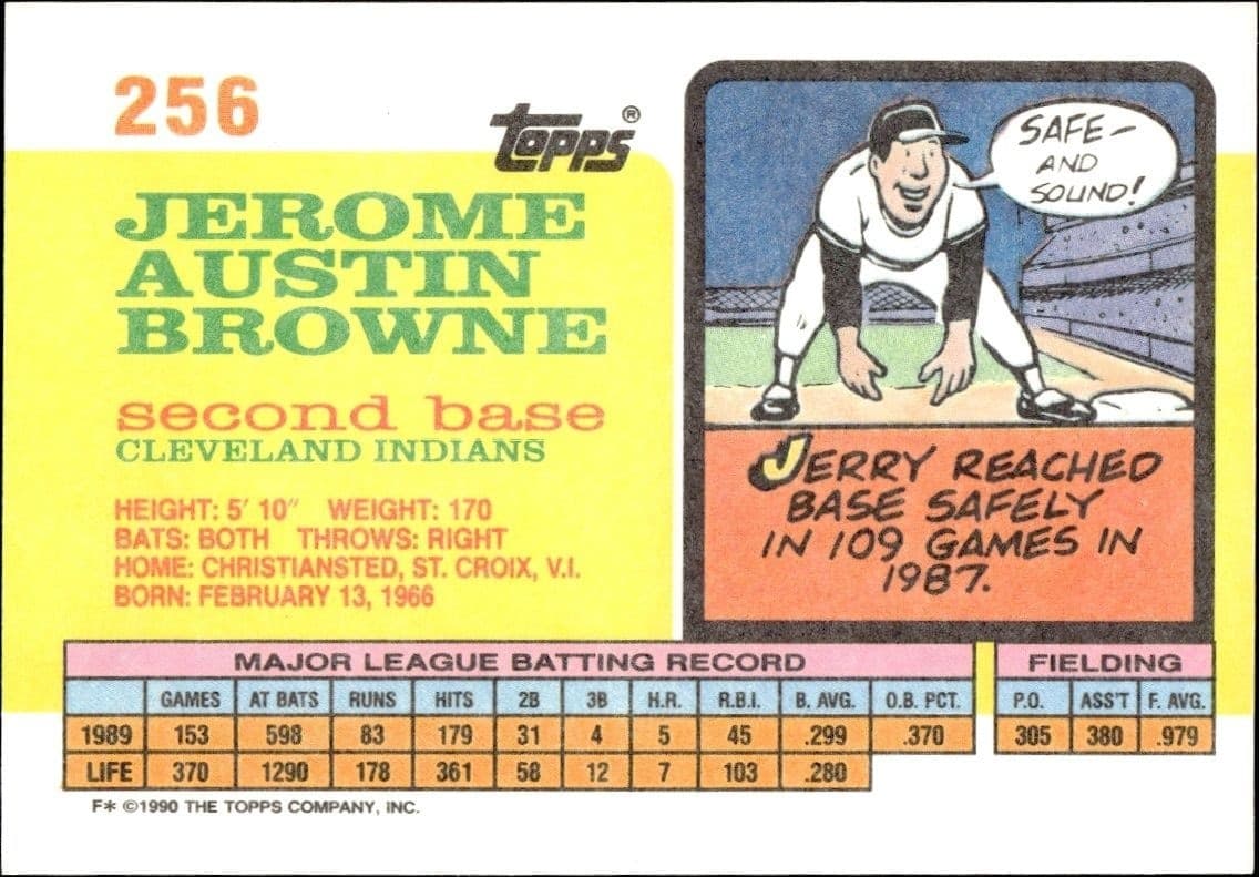 1990 Topps Big Jerry Browne #256 baseball trading card back