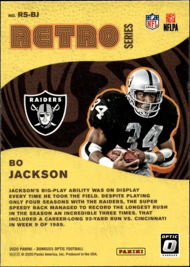 2020 Panini Donruss Optic Bo Jackson #RS-BJ football trading card back