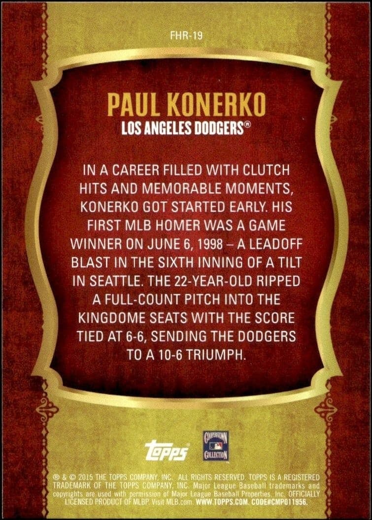 2015 Topps Paul Konerko #FHR-19 baseball trading card back
