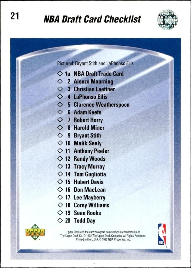 1992-93 Upper Deck Checklist #21 basketball trading card back