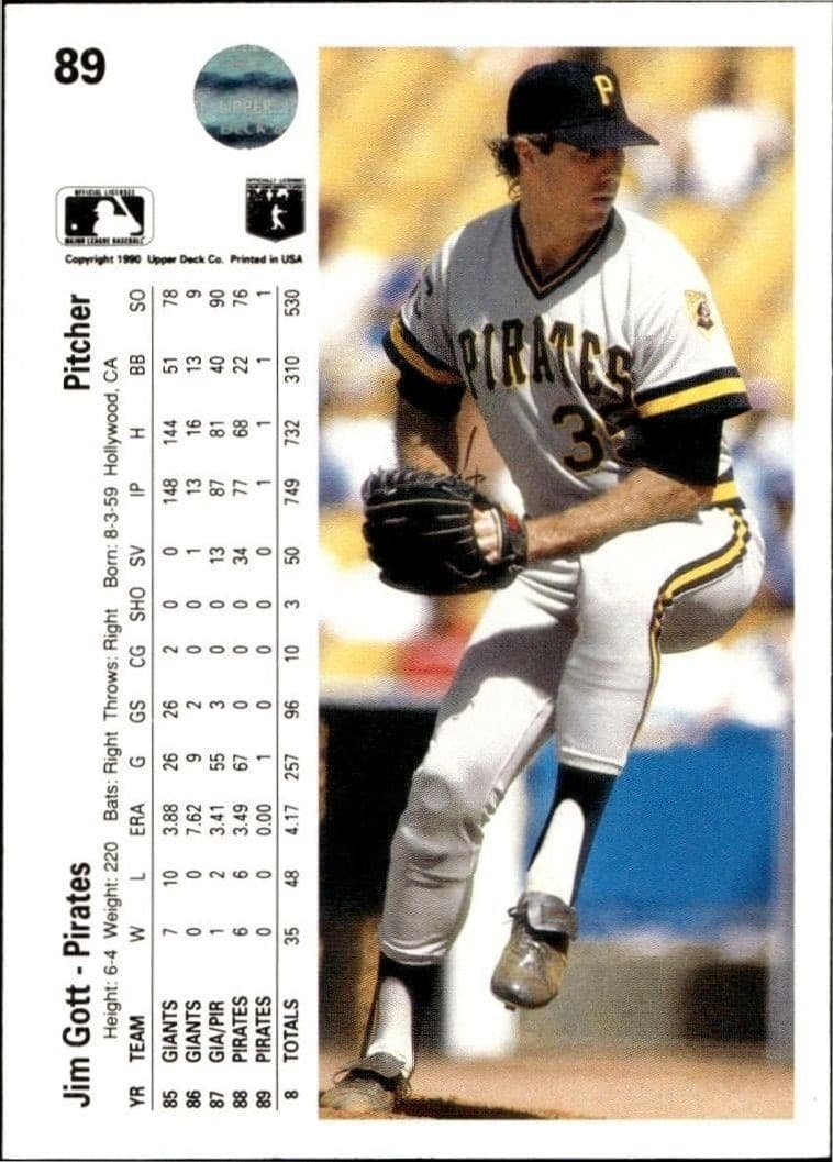 1990 Upper Deck Jim Gott #89B baseball trading card back