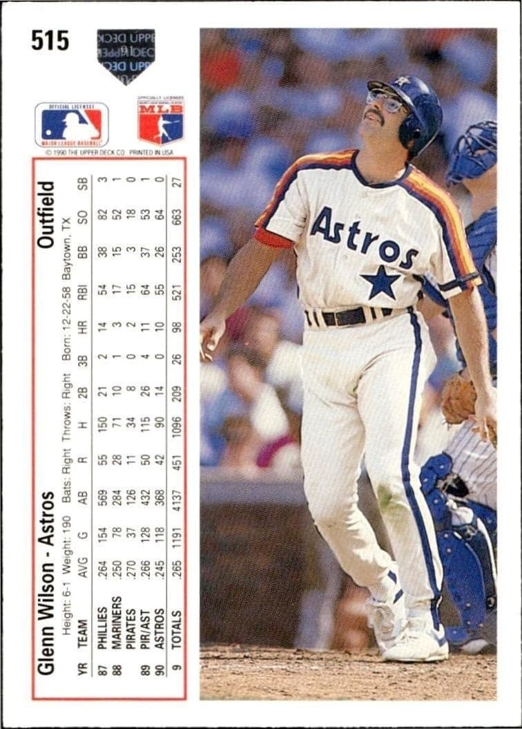 1991 Upper Deck Low Number Glenn Wilson #515 baseball trading card back