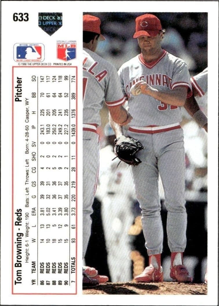1991 Upper Deck Low Number Tom Browning #633 baseball trading card back