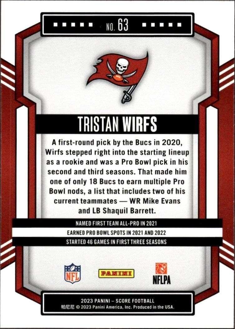 2023 Panini Score Tristan Wirfs #63 football trading card back