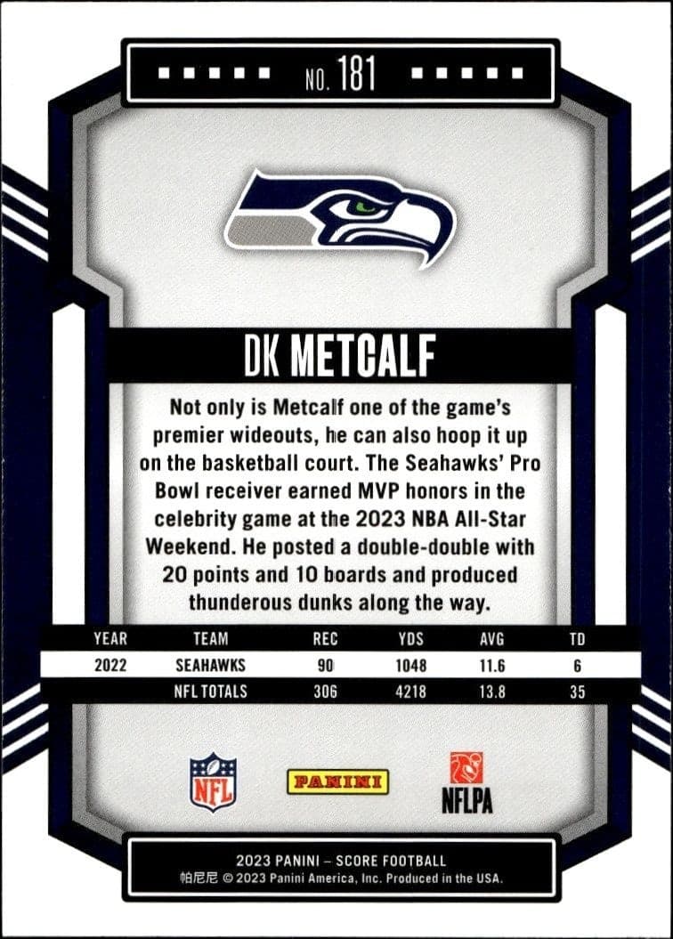 2023 Panini Score Dk Metcalf #181 football trading card back