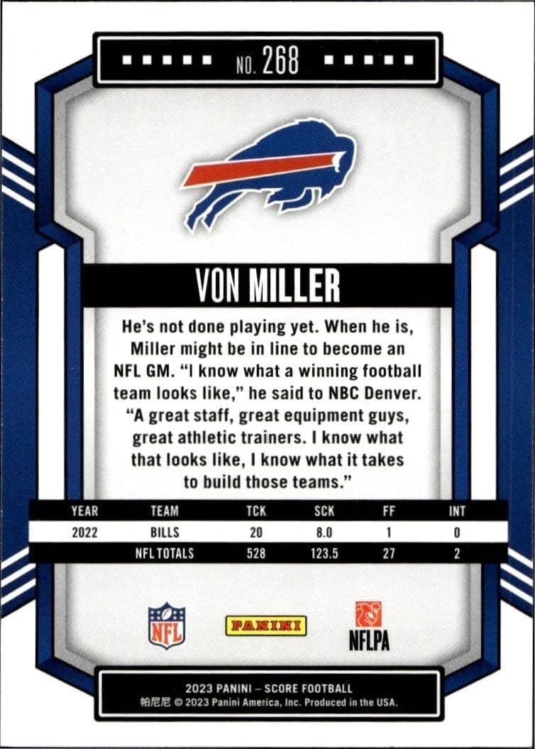 2023 Panini Score Von Miller #268 football trading card back