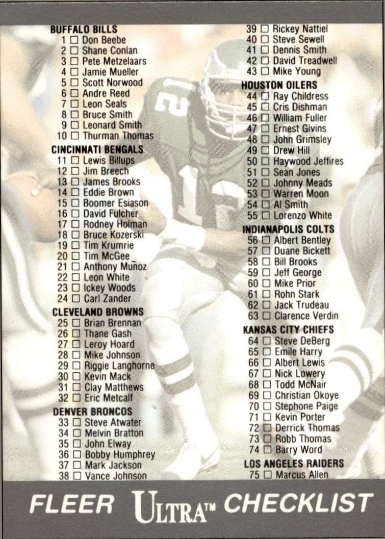 1991 Fleer Ultra Checklist #299 football trading card front