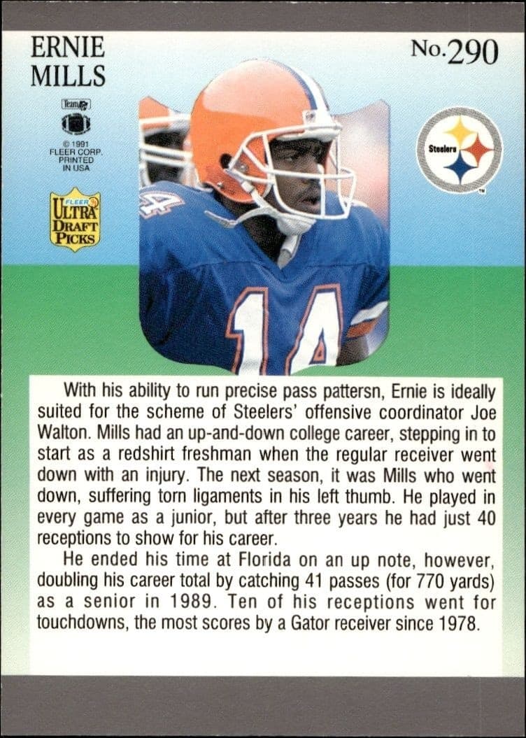 1991 Fleer Ultra Ernie Mills #290 football trading card back