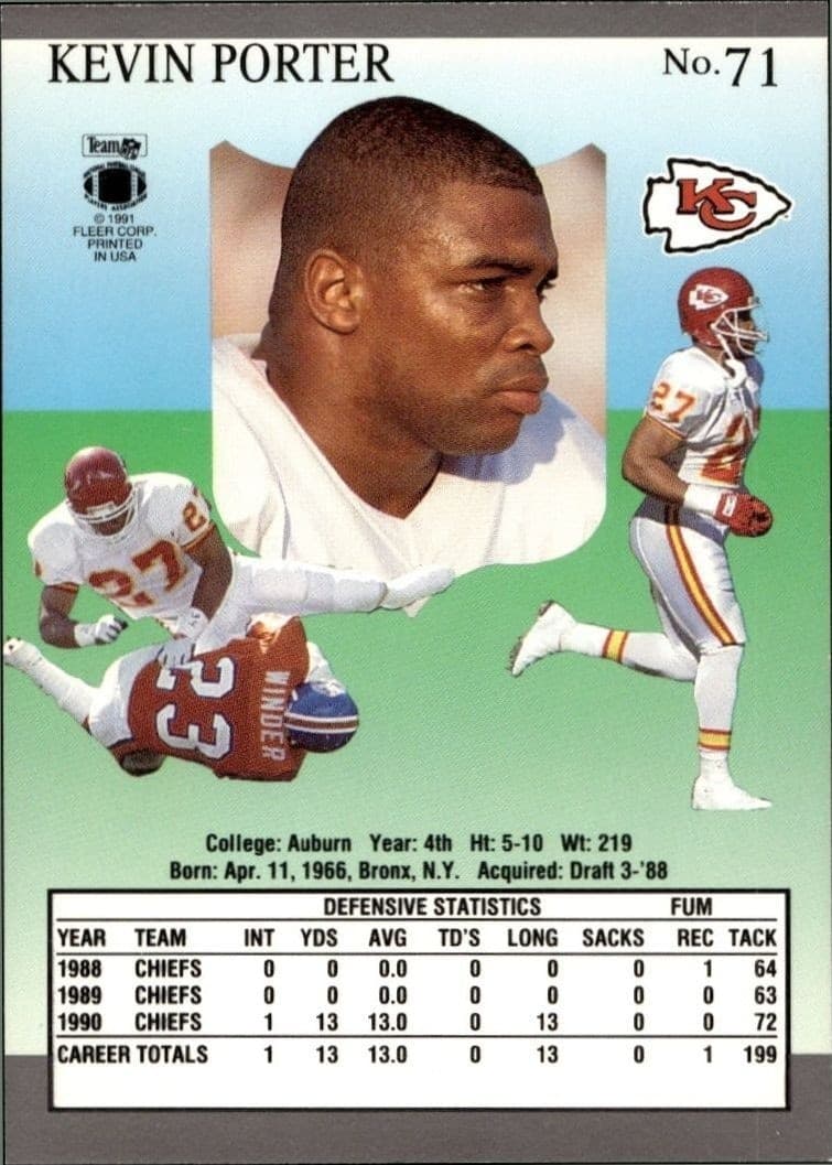 1991 Fleer Ultra Ultra Kevin Porter #71 football trading card back