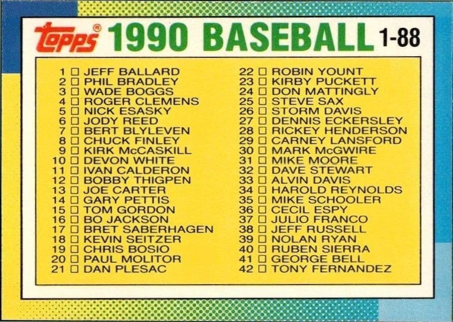 1990 Topps Checklist #45 baseball trading card front