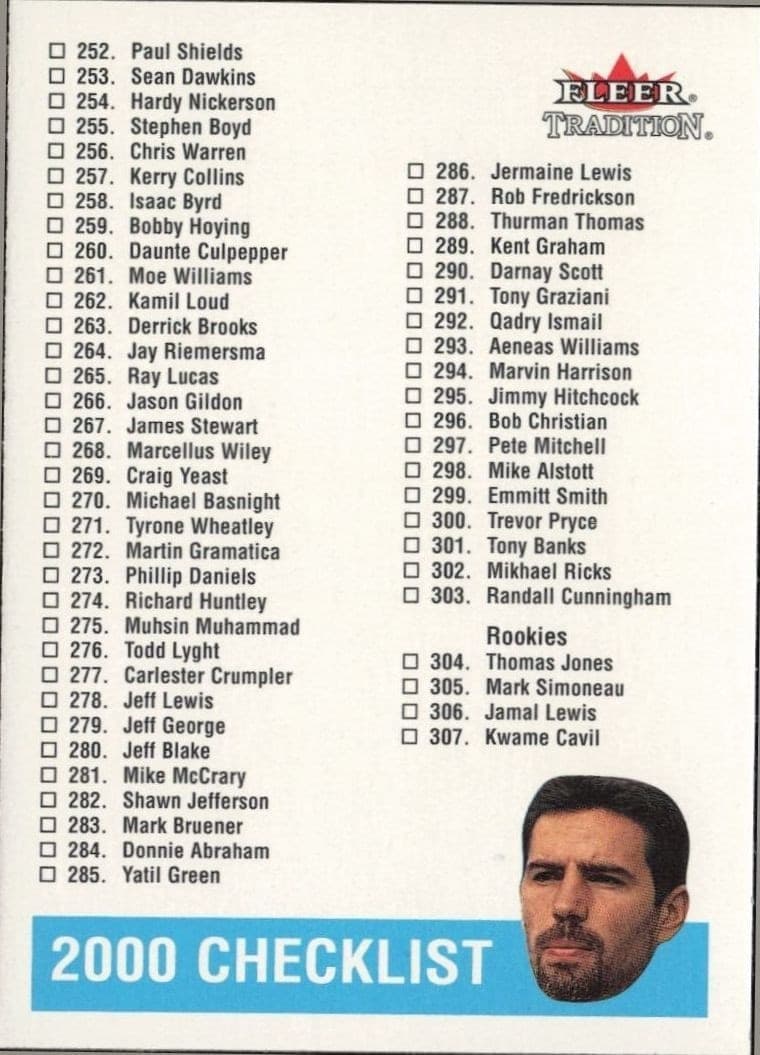 2000 Fleer Tradition Glossy Checklist #399 football trading card front