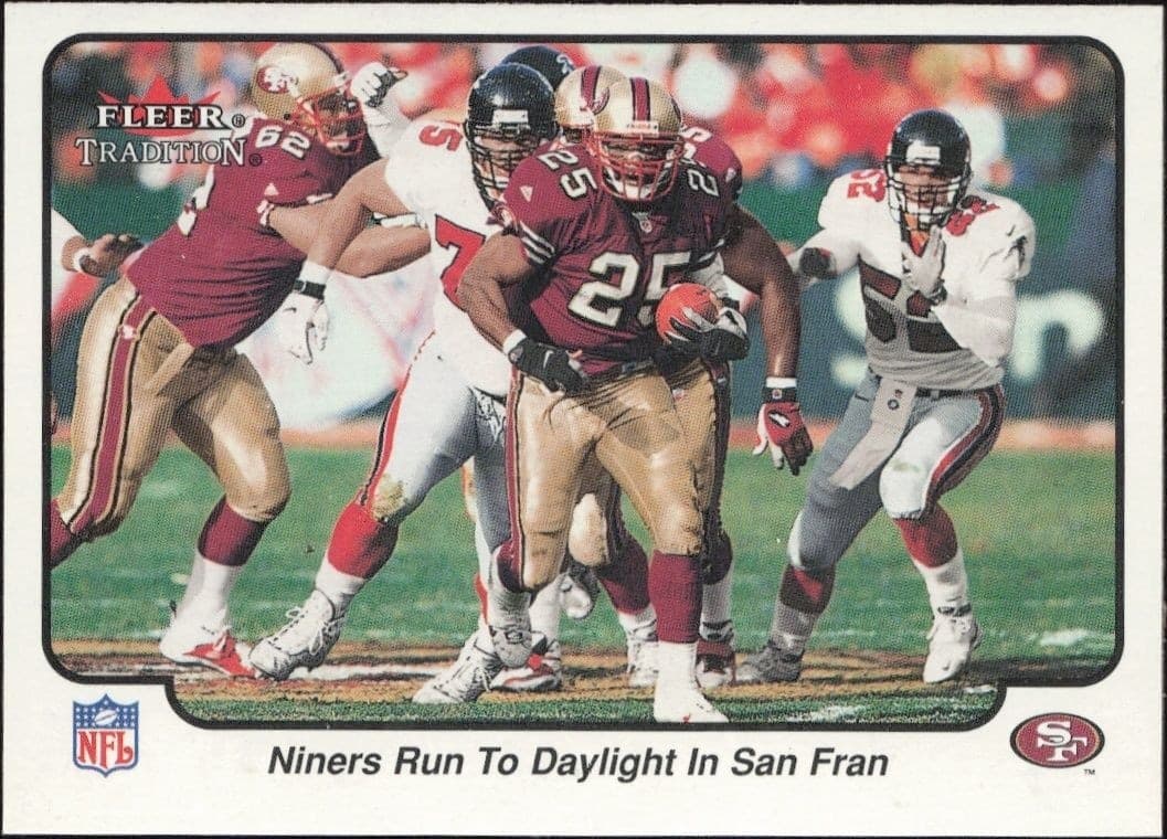 2000 Fleer Tradition Glossy Niners Run To Daylight In San Fran #392 football trading card front