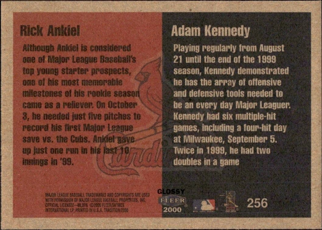 2000 Fleer Tradition Glossy Rick Ankiel #256 baseball trading card back