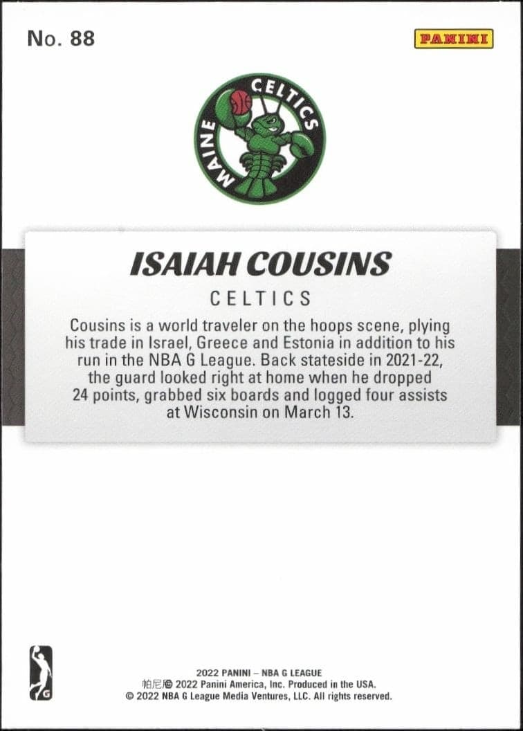 2021-22 Panini NBA G League Isaiah Cousins #88 basketball trading card back