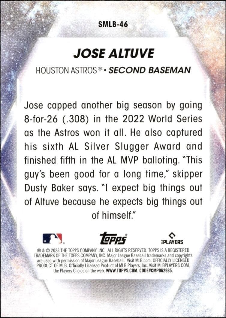 2023 Topps Series 2 Jose Altuve #SMLBC-46 baseball trading card back