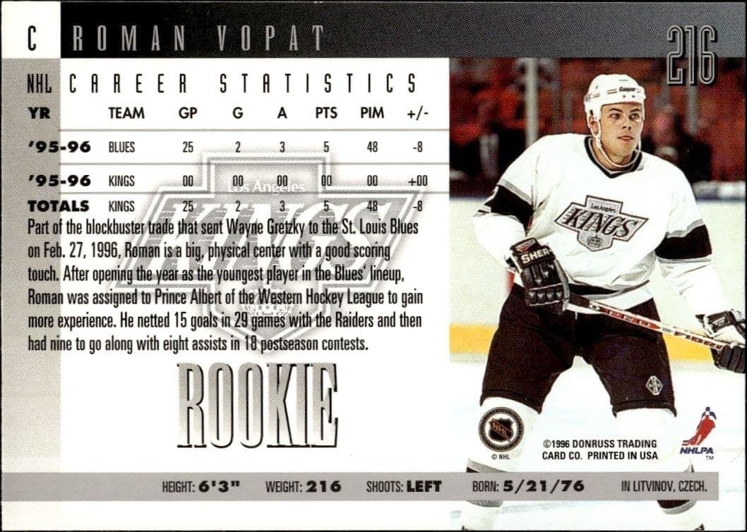 1996-97 Donruss Roman Vopat #216 hockey trading card back