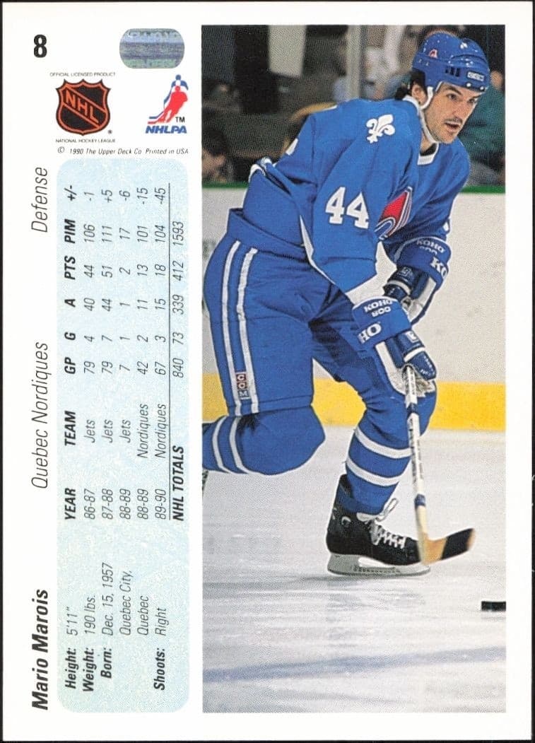 1990-91 Upper Deck Mario Marois #8 hockey trading card back