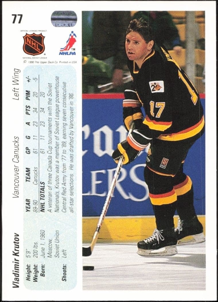 1990-91 Upper Deck Vladimir Krutov #77 hockey trading card back