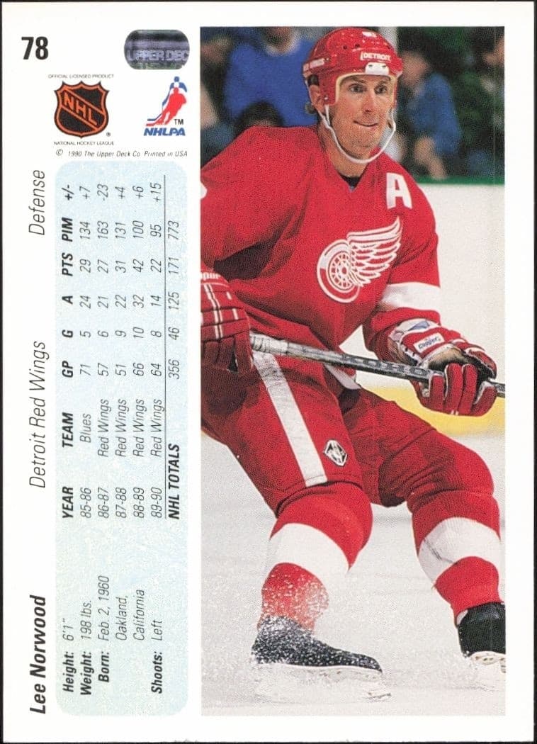 1990-91 Upper Deck Lee Norwood #78 hockey trading card back