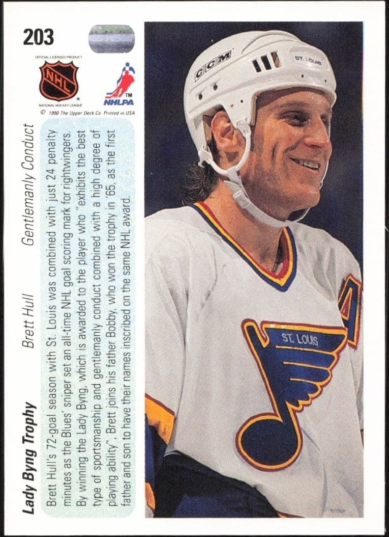 1990-91 Upper Deck Brett Hull #203 hockey trading card back