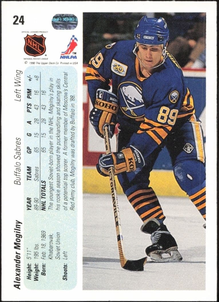 1990-91 Upper Deck Alexander Mogilny #24 hockey trading card back