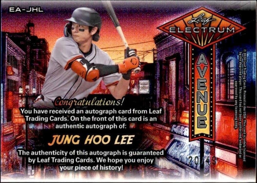 2024 Leaf Electrum Jung Hoo Lee #EA-JHL baseball trading card back