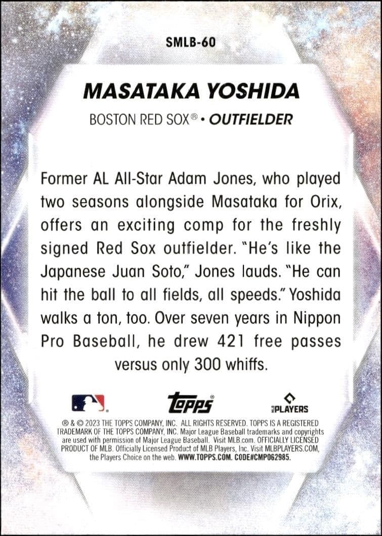 2023 Topps Series 2 Masataka Yoshida #SMLB-60 baseball trading card back