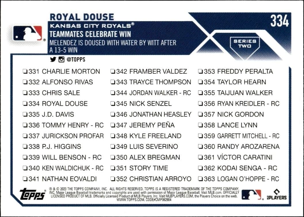 2023 Topps Series 2 Royal Douse #334 baseball trading card back