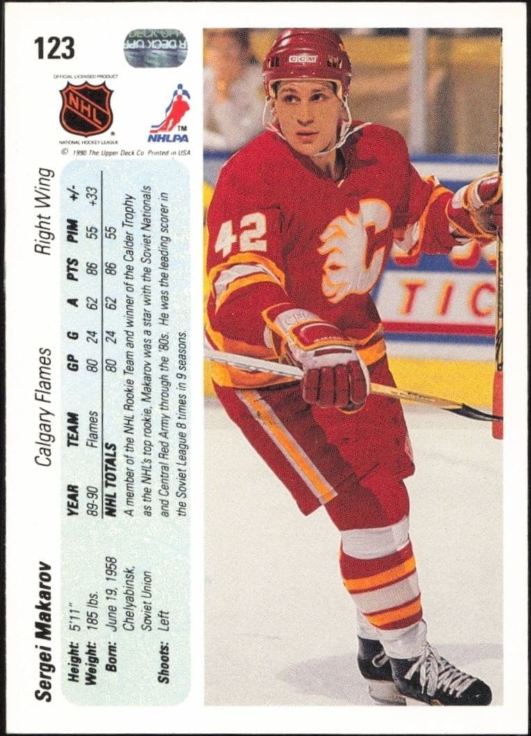 1990-91 Upper Deck Sergei Makarov #123 hockey trading card back