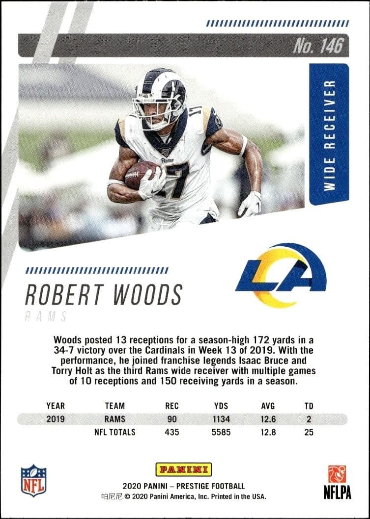 2020 Panini Robert Woods #146 football trading card back