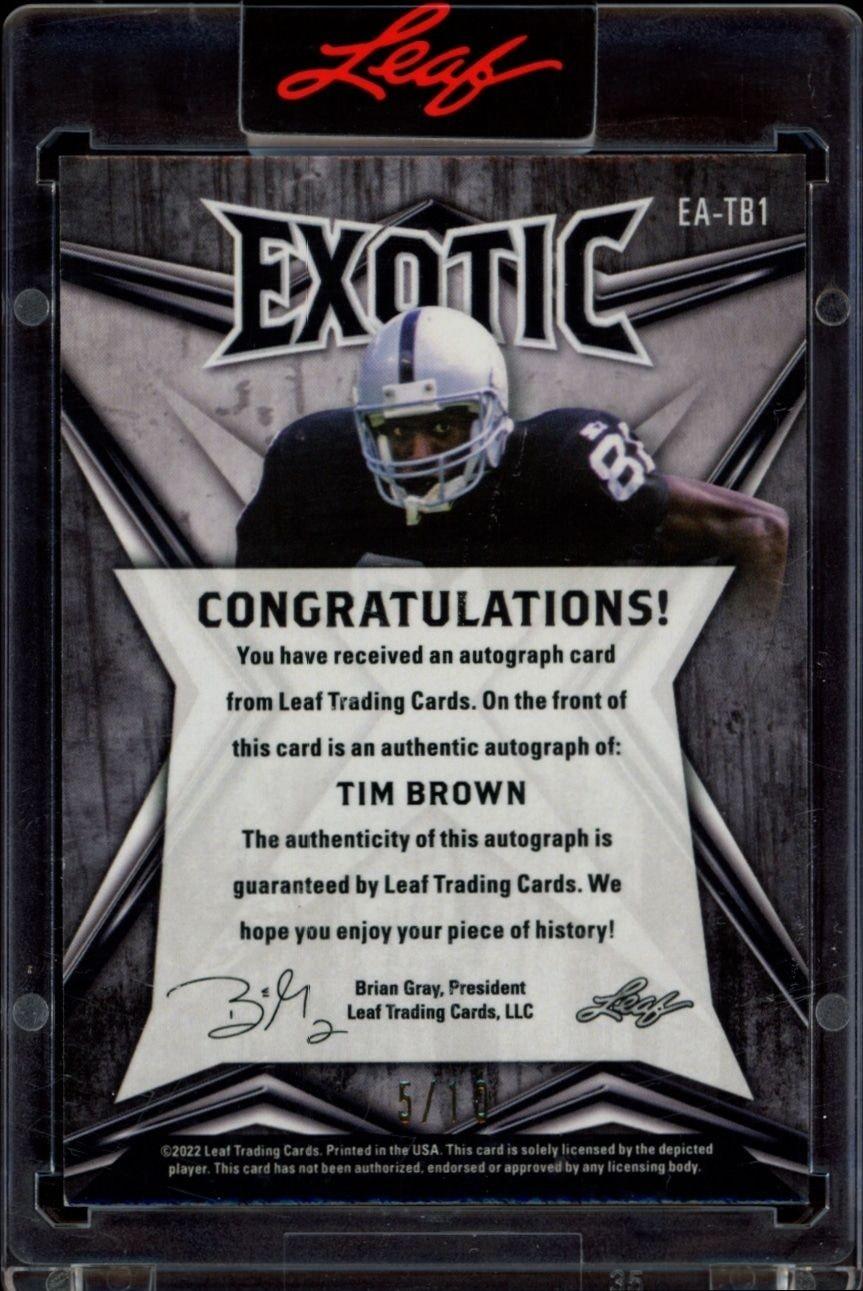 2022 Leaf Exotic Tim Brown #EA-TB1 football trading card back