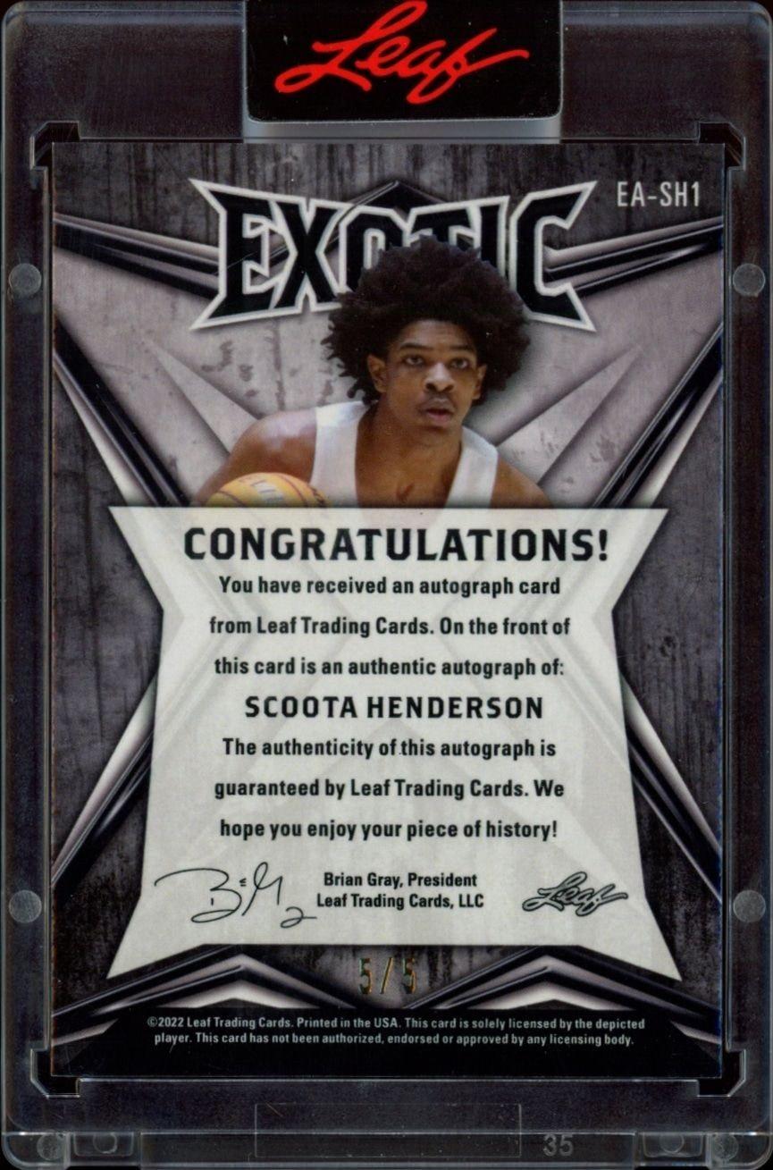 2022-23 Leaf Exotic Scoot Henderson #EA-SH1 basketball trading card back