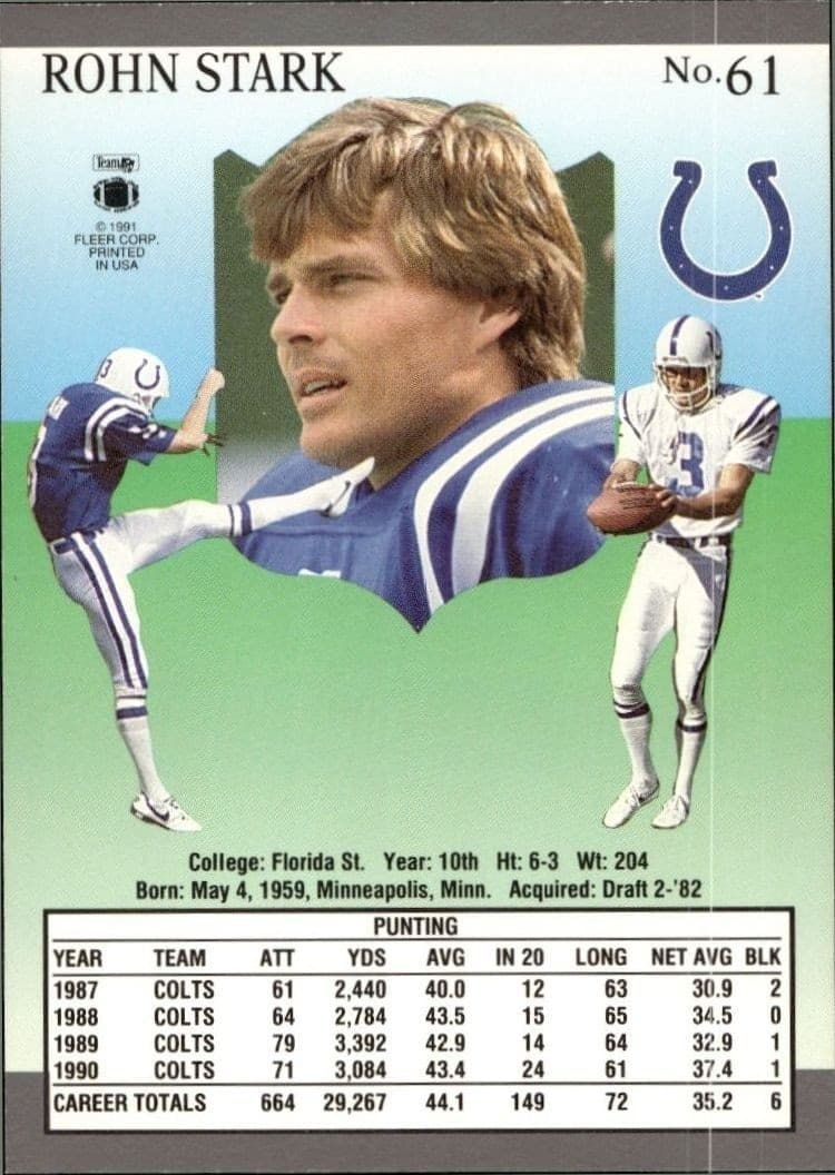 1991 Fleer Ultra Ultra Rohn Stark #61 football trading card back