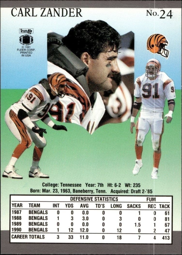 1991 Fleer Ultra Ultra Carl Zander #24 football trading card back