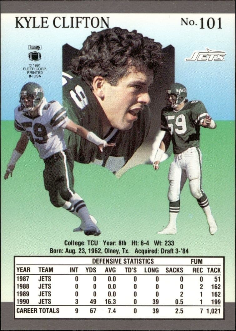 1991 Fleer Ultra Kyle Clifton #101 football trading card back
